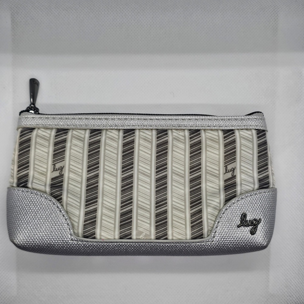 Lug Tootle Small Padded Pouch Striped Silver Metallic Cosmetic Tech Bag